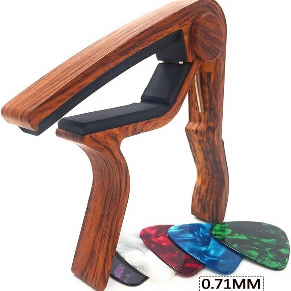 Guitar Capo for Acoustic and Electric Guitars - Rosewood Color with 5 Picks - Picture 2 of 8